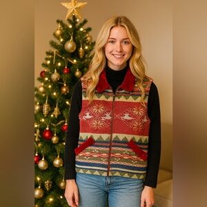 Vintage seasons sport women’s Festive reindeer tapestry vest